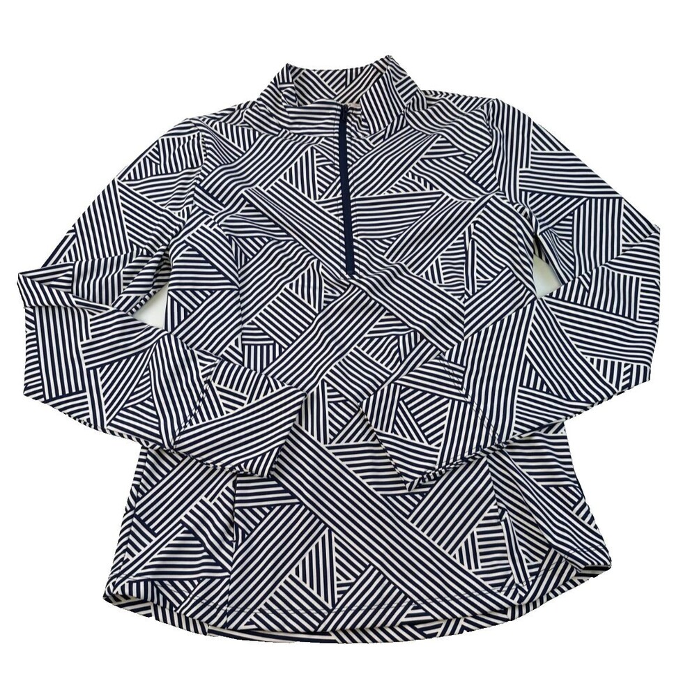 Tommy Bahama Everyday Active Quarter Zip Pullover Chevron Navy Striped Large